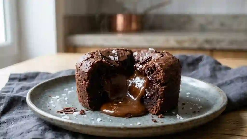 Fondant intense au chocolat et caramel coulant - Photo de présentation