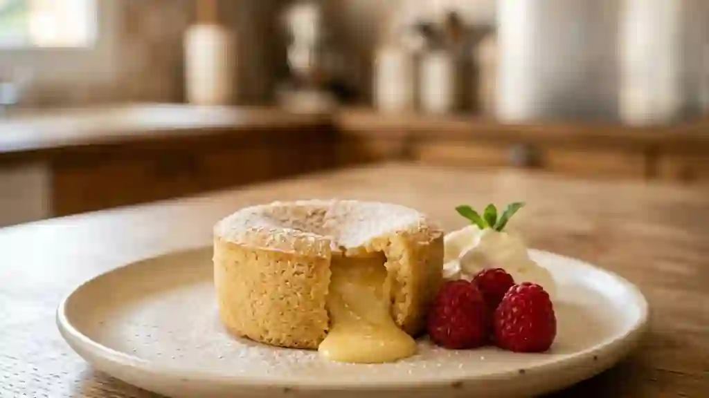 Fondant au chocolat blanc, cœur coulant vanillé - Photo de présentation