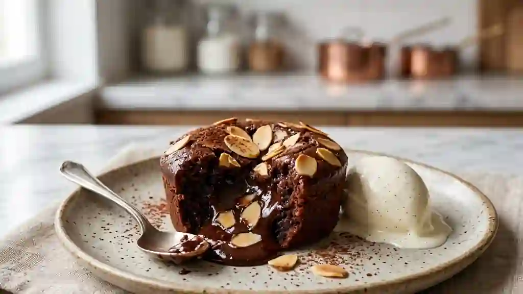Fondant intense au chocolat et amandes craquantes - Photo de présentation