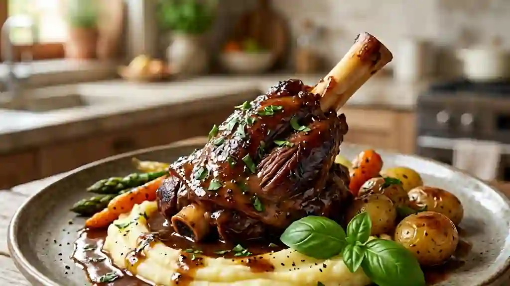 Souris d'agneau confite et jus corsé au basilic - Photo de présentation