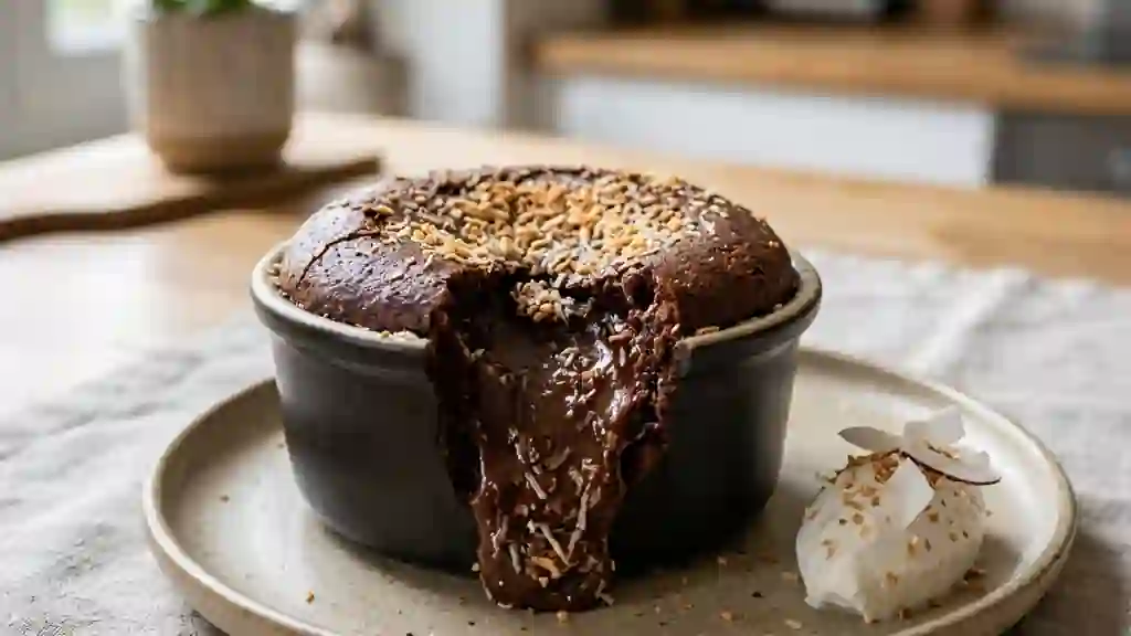 Fondant chocolat-coco au cœur coulant - Photo de présentation