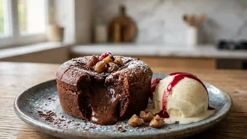 Fondant chocolat et crème de marron au cœur coulant - Photo de présentation