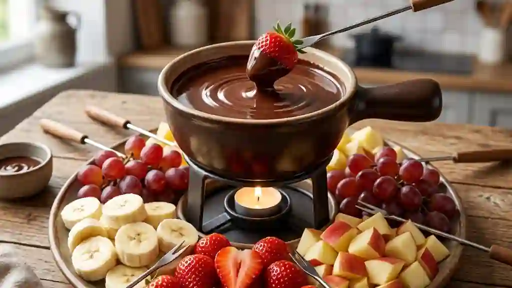 Fondue chocolatée onctueuse et fruits frais - Photo de présentation
