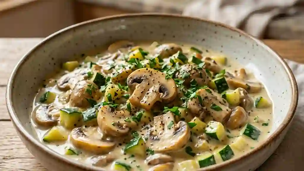 Fondue crémeuse champignons et courgettes - Photo de présentation