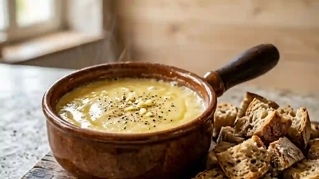 Fondue de cancoillotte crémeuse et aillée - Photo de présentation