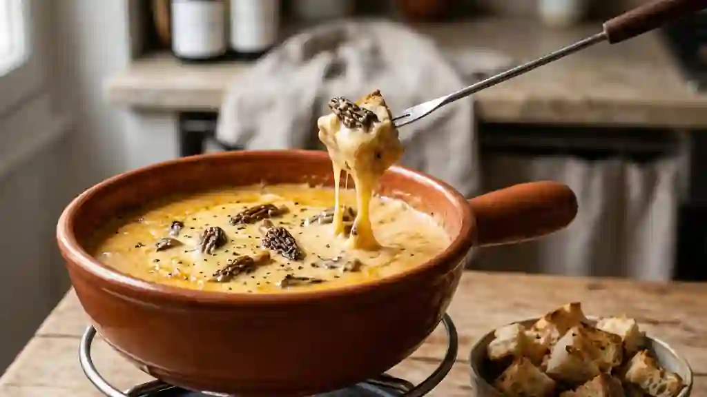 Fondue crémeuse aux morilles et vin blanc - Photo de présentation