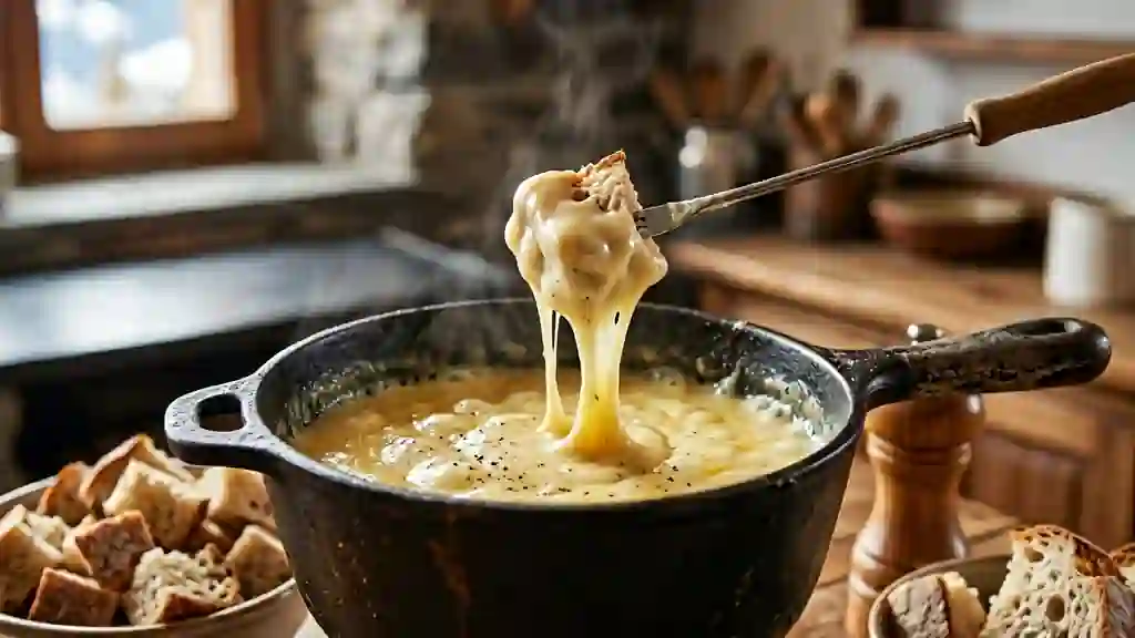 Fondue savoyarde crémeuse aux trois fromages - Photo de présentation