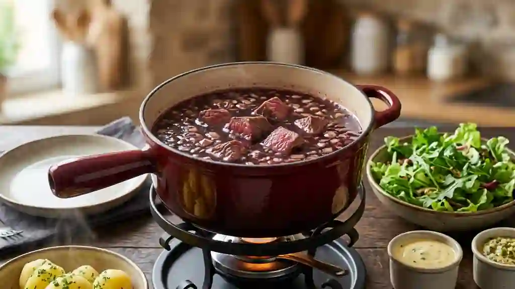 Fondue vigneronne au bœuf fondant et vin corsé - Photo de présentation