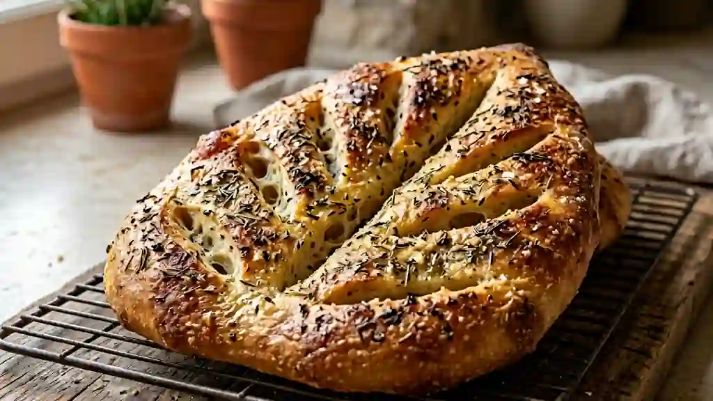 Fougasse Dorée au Romarin et Ail Frais - Photo de présentation