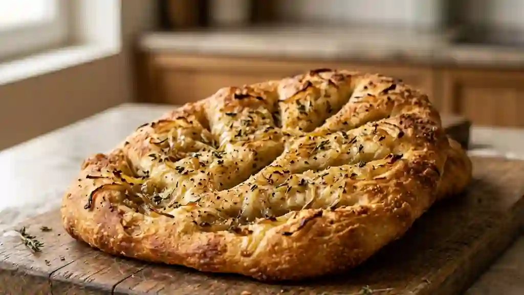Fougasse croustillante aux oignons fondants - Photo de présentation