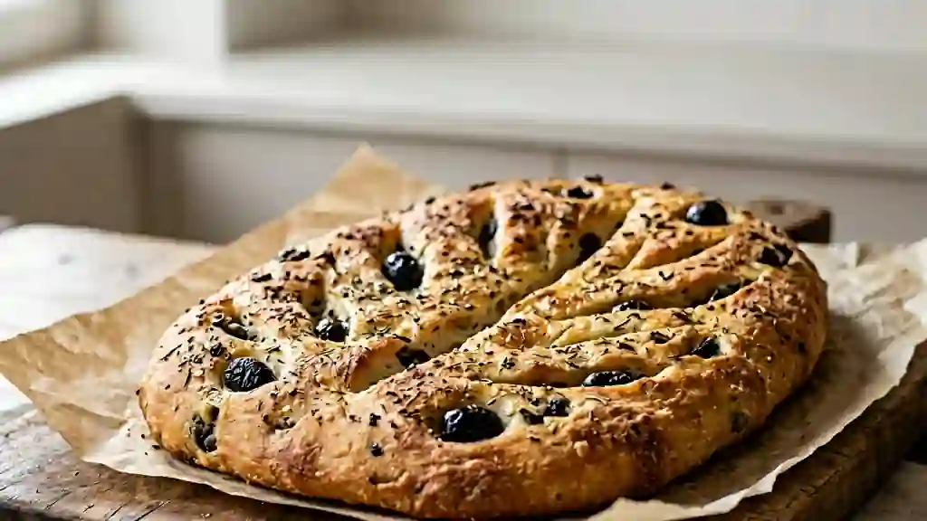 Fougasse monégasque croustillante aux olives - Photo de présentation
