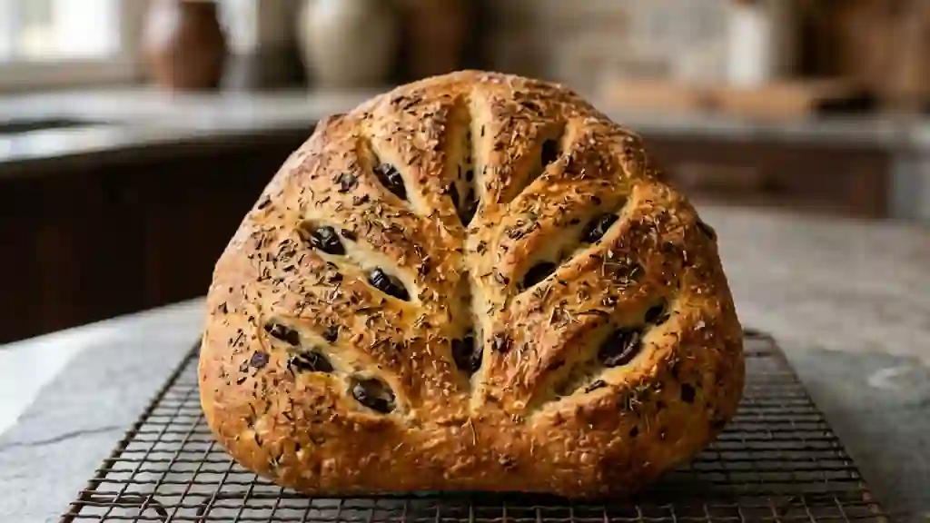Fougasse croustillante aux olives et herbes - Photo de présentation