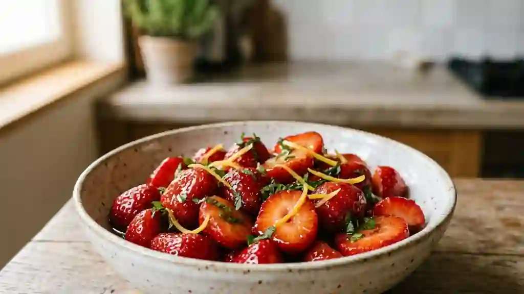 Fraises marinées au vinaigre et zeste de citron - Photo de présentation