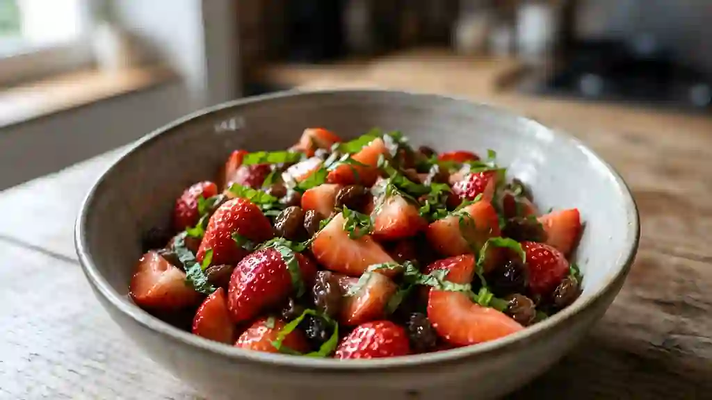 Fraises fondantes à la menthe et raisins - Photo de présentation