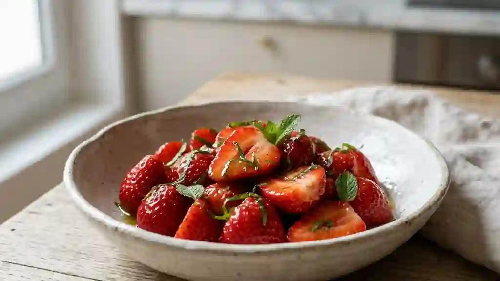 Fraises fondantes au miel et menthe fraîche - Photo de présentation
