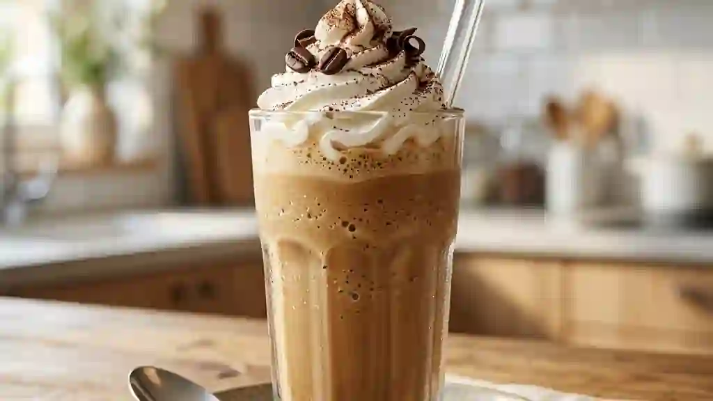 Frappé au café glacé et chantilly onctueuse - Photo de présentation