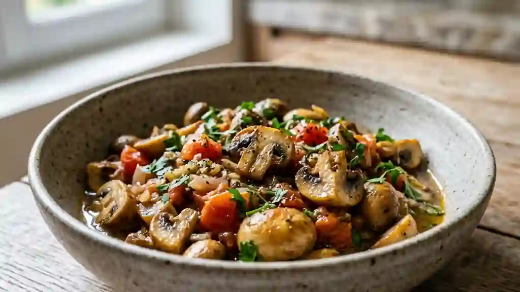 Poêlée de champignons à l'ail et tomate - Photo de présentation