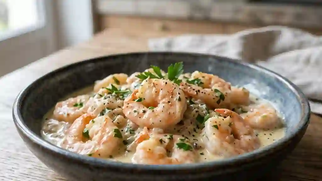 Fricassée de crevettes onctueuse au vin blanc - Photo de présentation