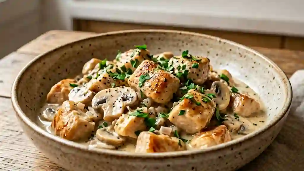 Fricassée de poulet crémeuse aux champignons - Photo de présentation