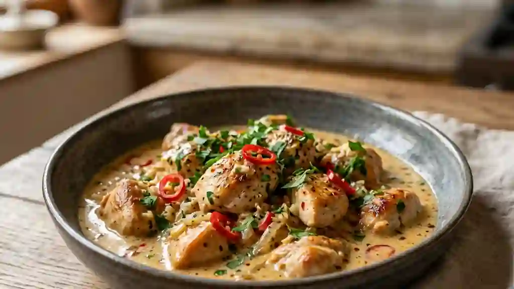 Fricassée de poulet crémeuse et pimentée - Photo de présentation