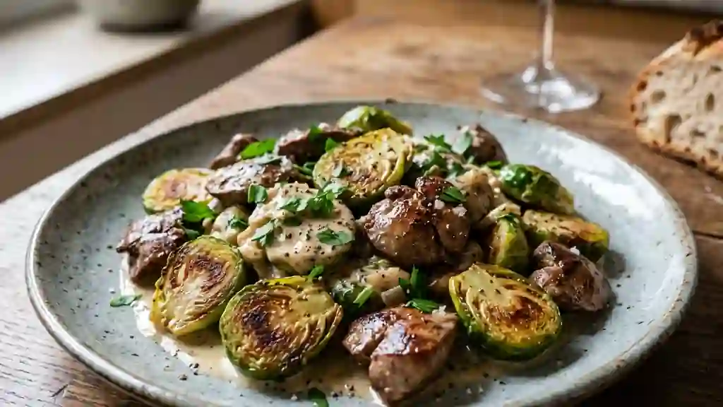 Fricassée de choux de Bruxelles et foies fondants - Photo de présentation