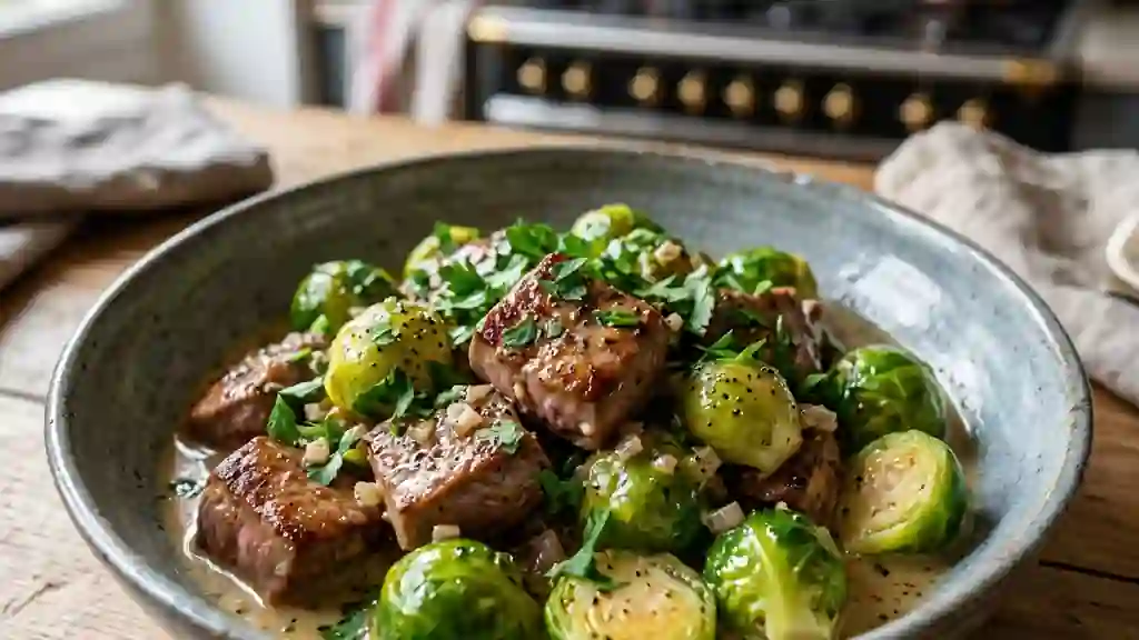 Foie de veau poêlé et choux de Bruxelles crémeux - Photo de présentation