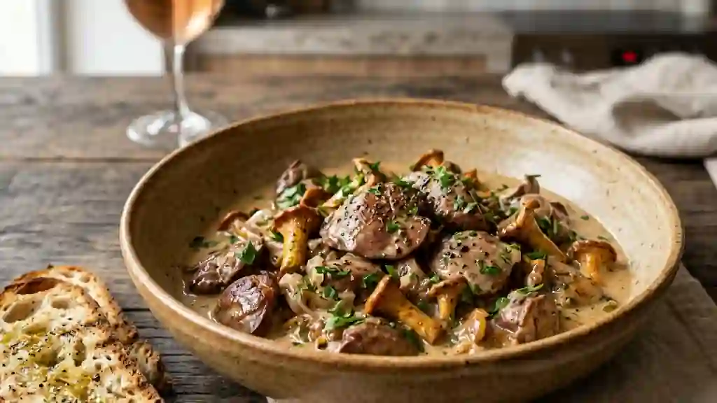 Foies de volaille fondants aux girolles et rosé - Photo de présentation