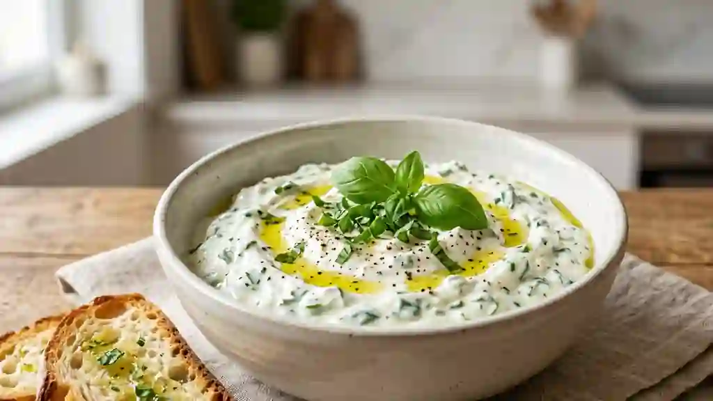 Crème de fromage blanc au basilic frais - Photo de présentation