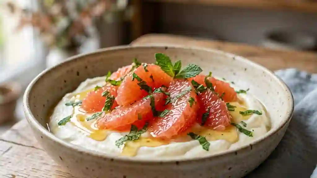 Fromage blanc onctueux au pamplemousse et miel - Photo de présentation