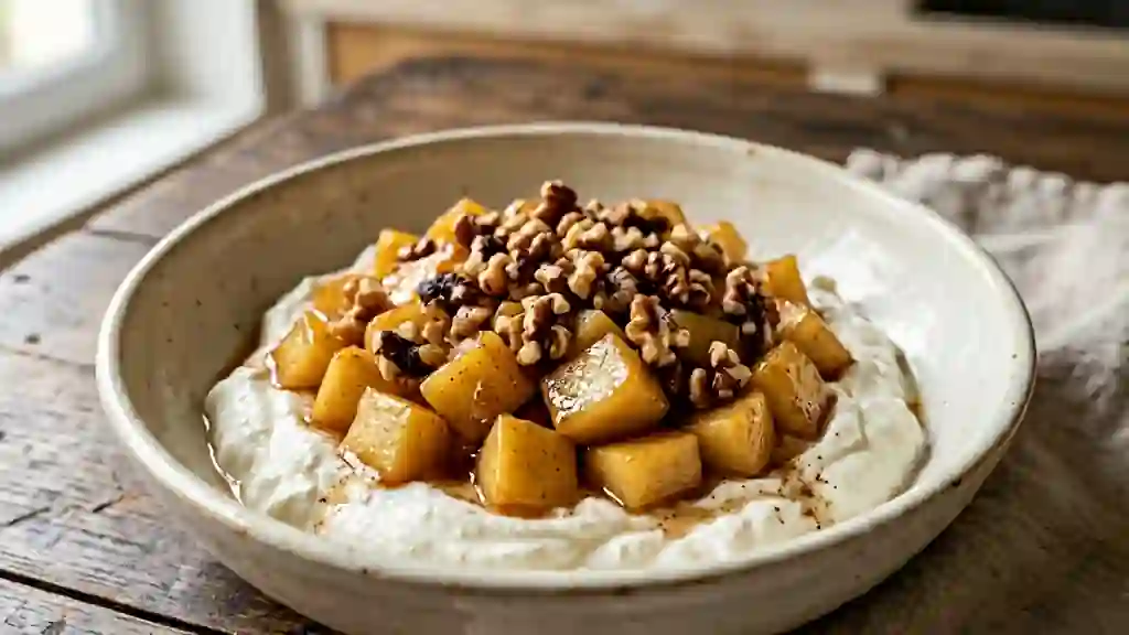 Fromage blanc onctueux aux pommes fondantes - Photo de présentation