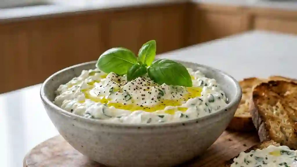 Crème de fromage frais au basilic ciselé - Photo de présentation