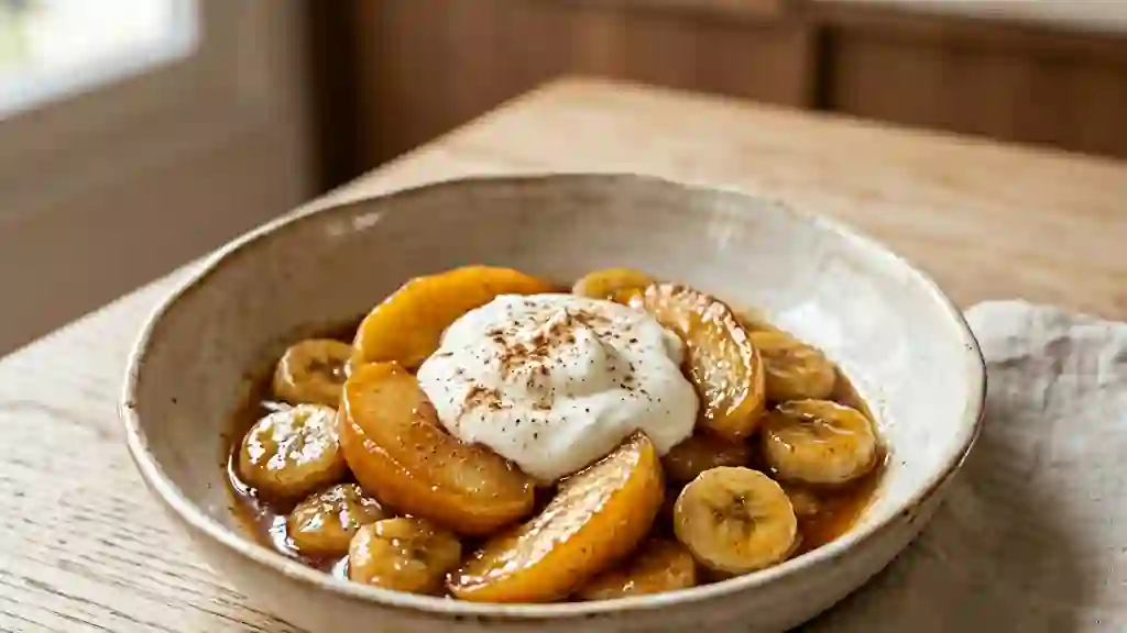 Fruits fondants caramélisés au yaourt frais - Photo de présentation