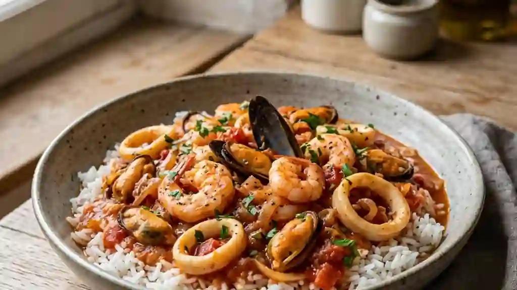Mijoté iodé aux fruits de mer et riz fondant - Photo de présentation