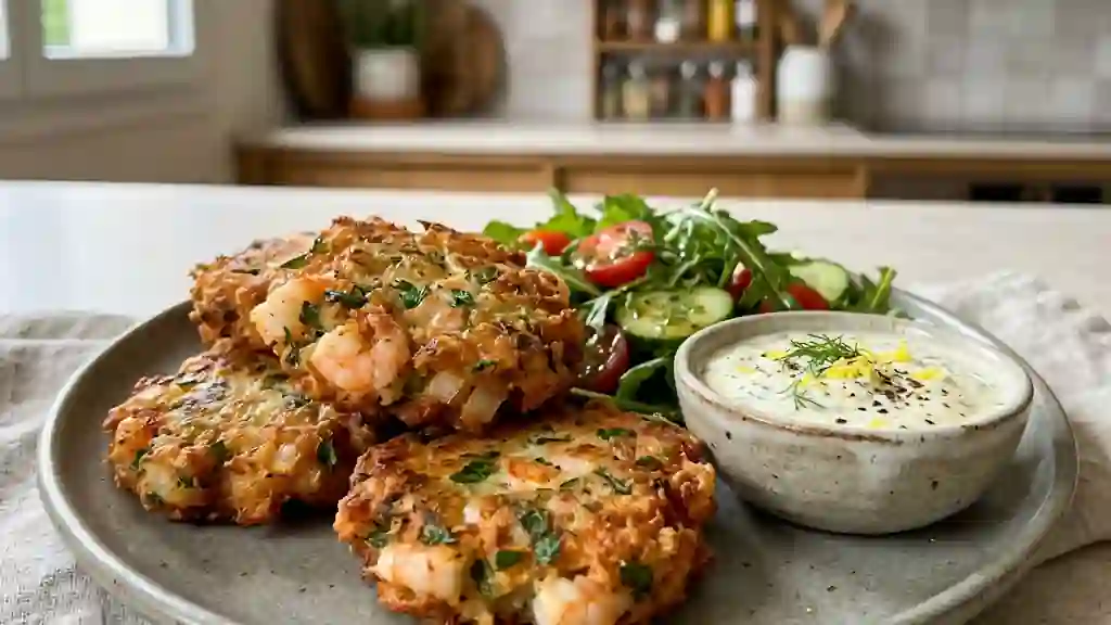 Galettes de crevettes croustillantes au persil - Photo de présentation