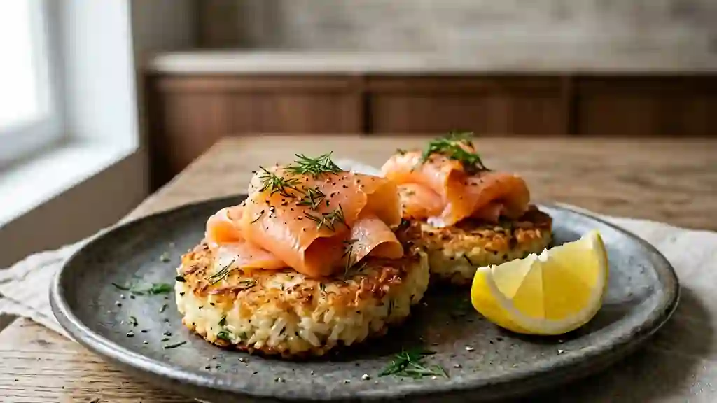 Galettes de riz croustillantes au saumon fumé - Photo de présentation
