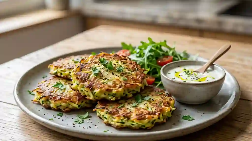 Galettes de courgettes dorées et croustillantes - Photo de présentation