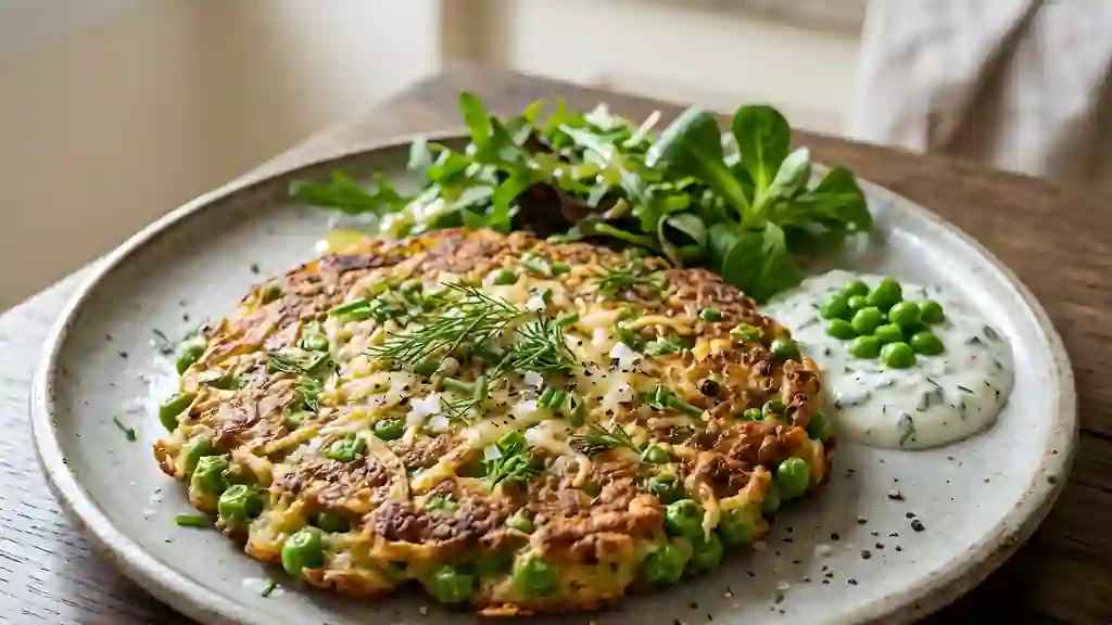 Galettes de petits pois croustillantes et dorées - Photo de présentation