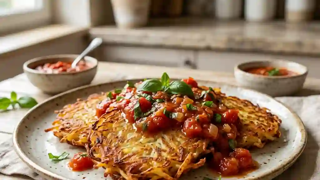 Galettes de pommes de terre et sauce tomate - Photo de présentation