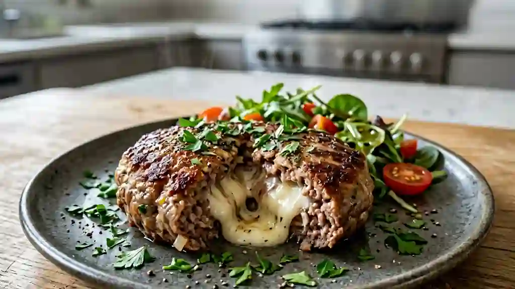 Galettes de bœuf au cœur de mozzarella fondant - Photo de présentation