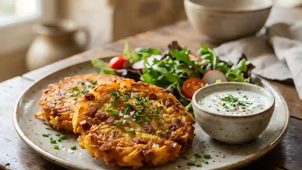 Galettes dorées pomme de terre et viande - Photo de présentation