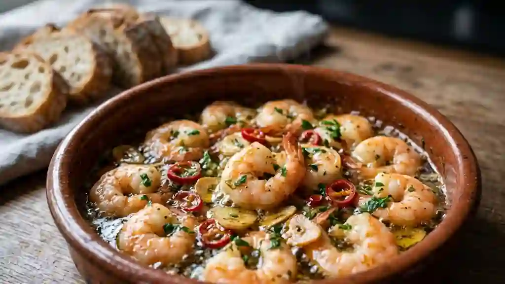 Gambas al pil-pil à l'ail confit et piment - Photo de présentation