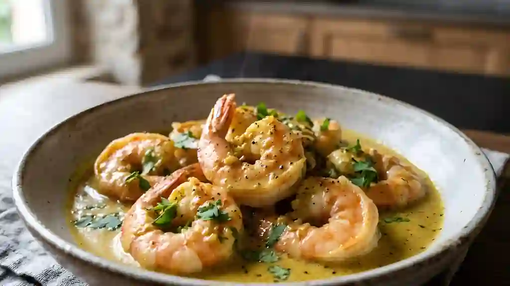 Gambas flambées à la crème de curry - Photo de présentation
