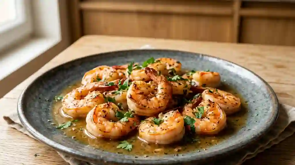 Gambas flambées au cognac et beurre d'ail - Photo de présentation