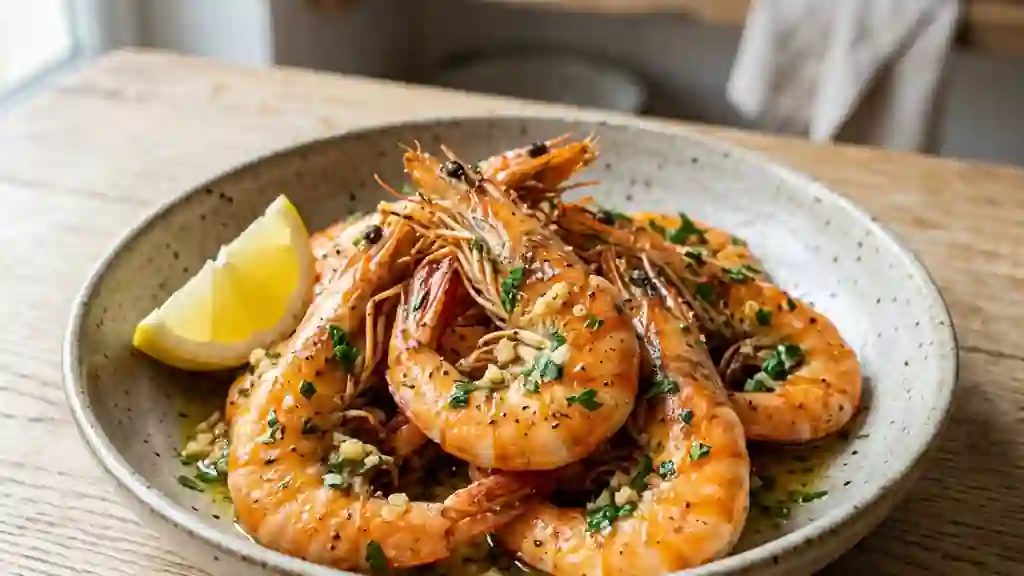 Gambas charnues à l'ail et persillade - Photo de présentation