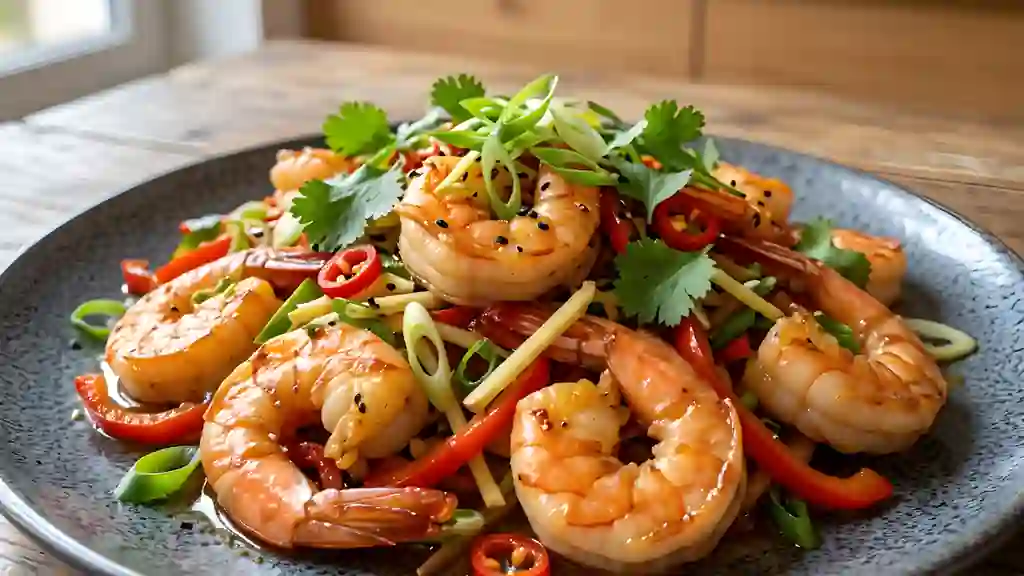 Gambas sautées au gingembre et citron vert - Photo de présentation