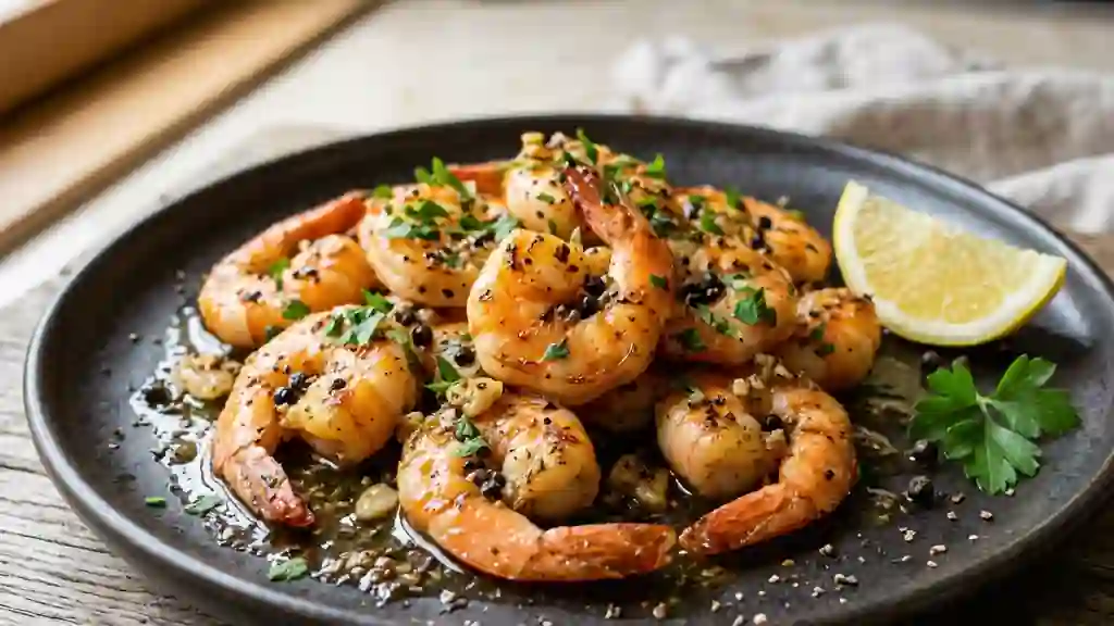Gambas saisies au poivre noir et ail frais - Photo de présentation