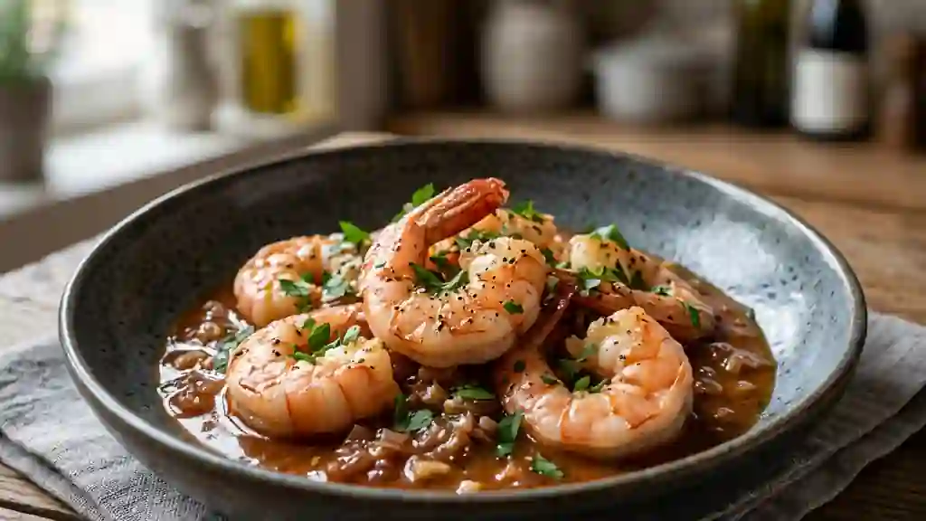 Gambas snackées au Porto et crème soyeuse - Photo de présentation