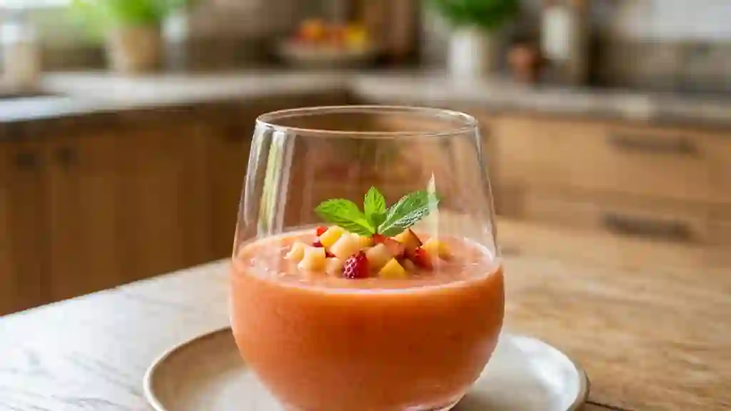 Gaspacho givré melon, pêche et fraise - Photo de présentation