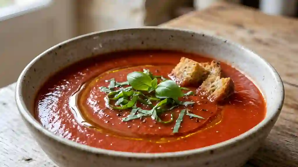 Gaspacho givré à la tomate et basilic frais - Photo de présentation