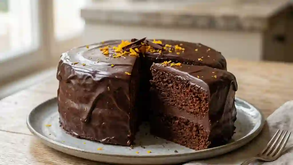 Layer cake fondant orange et chocolat noir - Photo de présentation